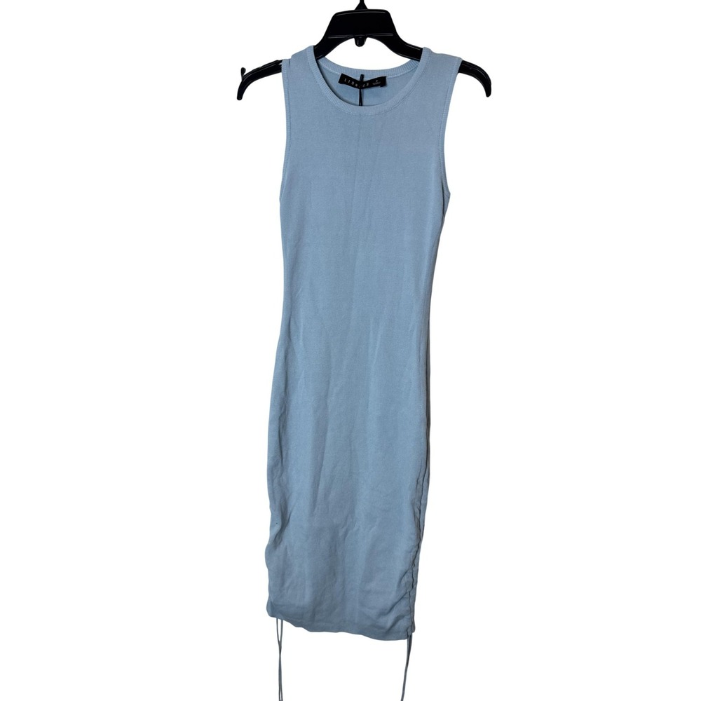 Lioness Military Minds Dress Womens Small Blue Ruched Bodycon Mini Crew Neck